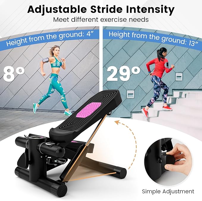 Mini Stair Steppers for Exercise at Home, Hydraulic Step Climber Machine with Resistance Bands & LCD Monitor, Portable Under Desk Stepper for Full Body Cardio Workout