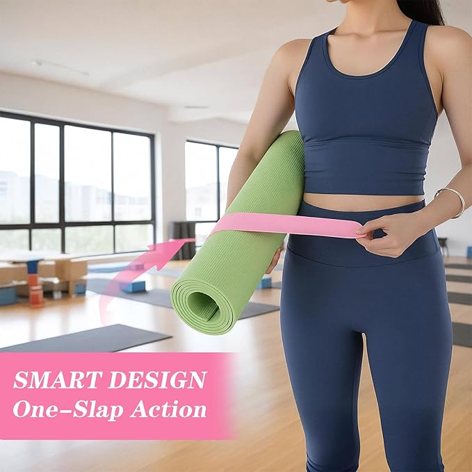 Yoga Mat Strap, One Snap Yoga Mat Slap Band for Keep Mats Tightly Rolled, Elastic One Snap Straps Band