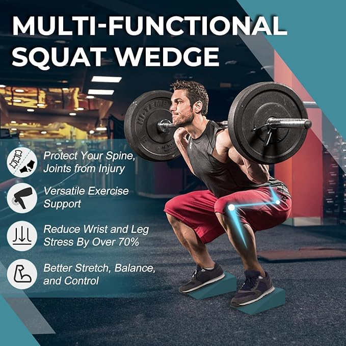 2 Pack Squat Wedge, Supportive Foot Wrist Exercise Wedge for Squat, Yoga, Pushup, Balance, Stretch, Strength, Pilates, Plank, Physical Therapy - EVA Riser Block for Men & Women