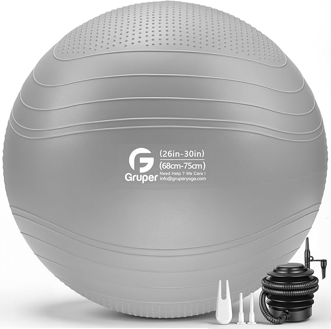 Gruper Yoga Ball, Extra Thick Non Slip Exercise Ball for Workout, Birthing, Balance, Stability, Pregnancy, 4 Sizes Anti Burst Chair for Home and Office, Includes Quick Pump & Fitness Guide