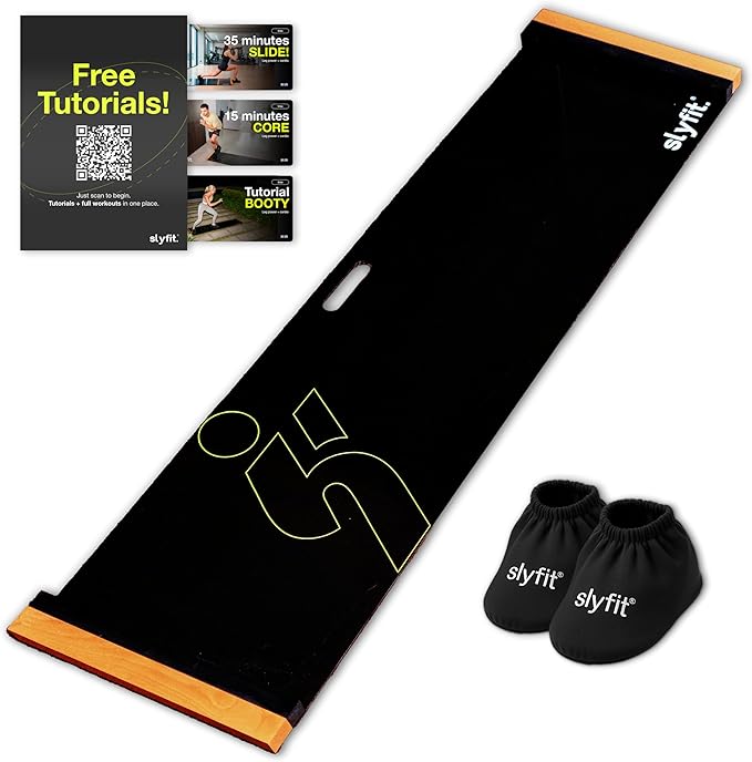 Slyfit Slide Board – Revolutionize Your Workouts: Slide Exercise at Home with Booties for Fitness, for Multi-Sport Training, Core Strength, Flexibility – Low-Impact Durable Home Gym Equipment for Balance and Agility