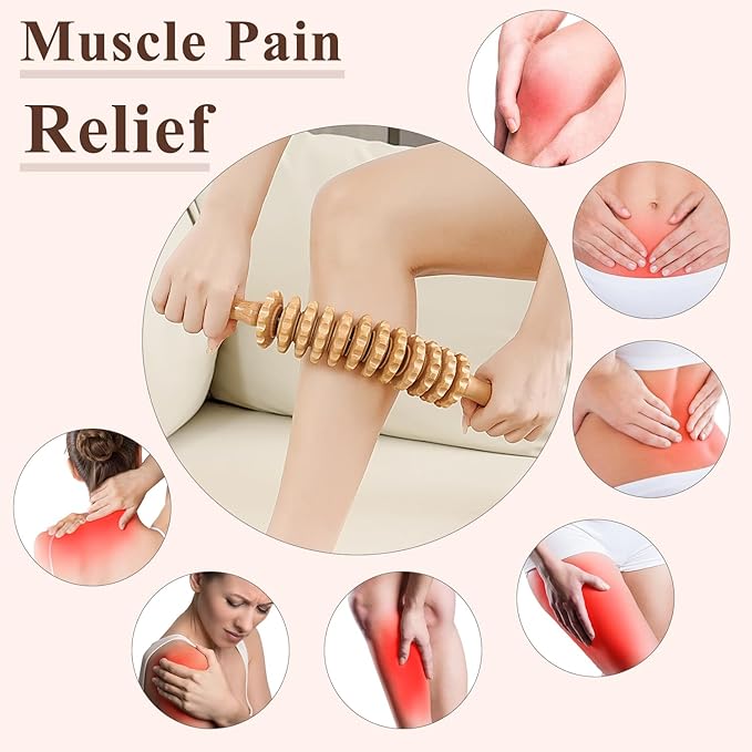 Wood Massage Roller Muscle Roller Fascia Blaster Lymphatic Drainage Massager Wood Therapy Massage Tools for Deep Tissue Muscle Pain Relief(12-Wheel)