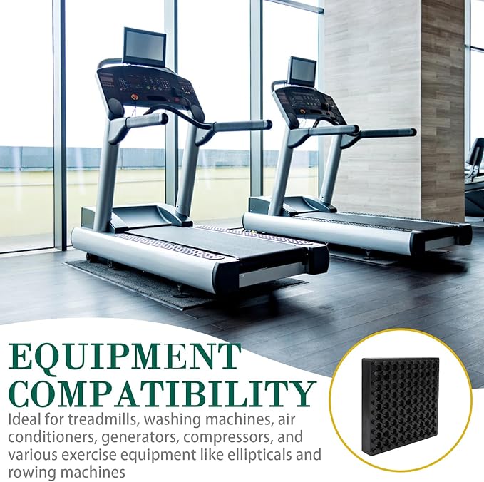 4 Pack Exercise Equipment Mat, Heavy Duty Thick Steel Embedded Rubber Pad, for Treadmills, Washing Machines, dryers, Non Slip Noise Reduction, 4 x 4 x 0.8 Inches