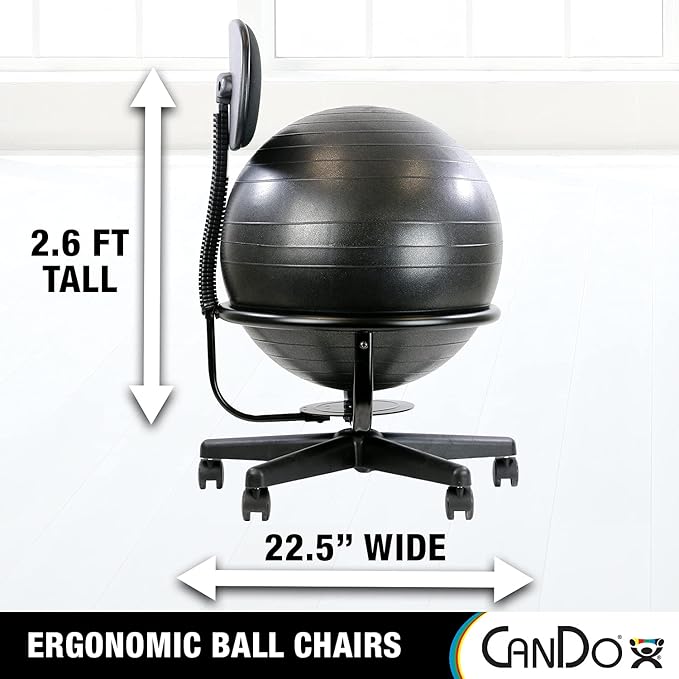 CanDo Metal Ball Chair - Inflatable Ergonomic Active Seating Exercise Ball Chair with Air Pump for Home, Office, and Classroom
