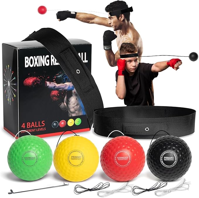 4 Difficulty Levels Boxing Reflex Ball with 1 Adjustable Headbands,MMA Training Equipment,Punching Ball,Perfect for Fight Reaction,Hand Eye Coordination,Punching Speed,Agility, for Adults and Kids