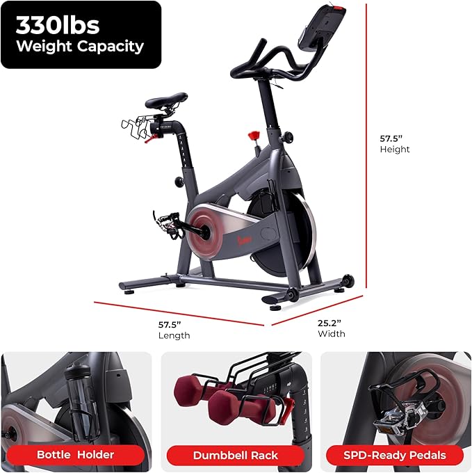 Sunny Health & Fitness Smart Magnetic Cycling Bike with Free SunnyFit App Connection, Stationary Indoor Cardio Exercise Equipment