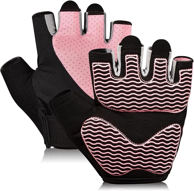 Workout Gloves for Women - Breathable Weight Lifting Gloves with Non-Slip Silicone Padding, Fingerless Gym Gloves for Cycling, Rowing, Pull Ups & Training (4 Sizes)