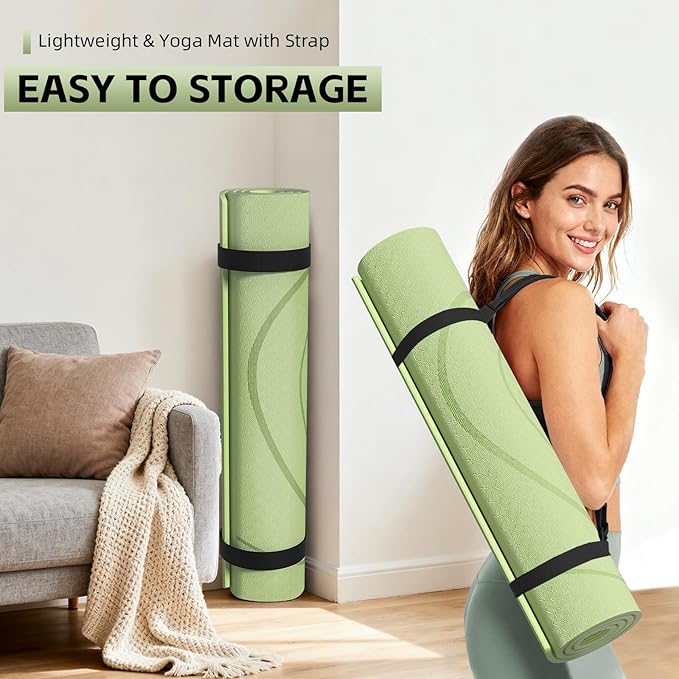 Large Yoga Mat Thick, 76"x32"x0.31"Wide POE Exercise Mat with Non-Slip Surface & Carry Strap, Anti-Tear Workout Mat for Yoga, Pilates, Fitness
