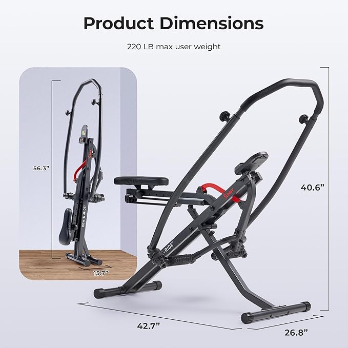 Sunny Health & Fitness Full-Motion Rowing Machine w/Adjustable Resistance, Low-Impact Full-Body Workout Rower w/Long Slide Rail, Space-Saving Design, Free SunnyFit App Connection