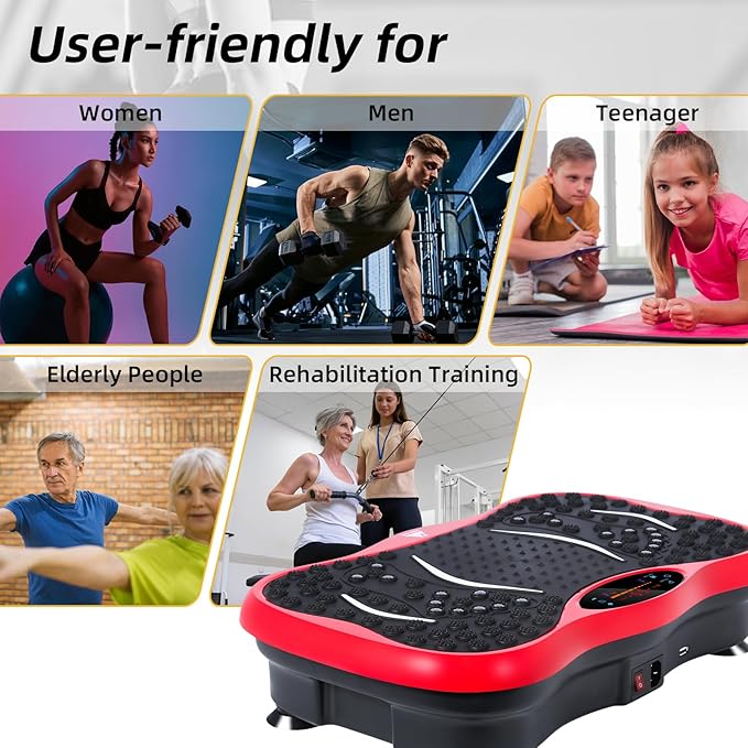 Himaly Vibration Plate Machine, Vibration Fitness Trainer with Bluetooth Speaker, 5 Program Modes, 2 Resistance Bands, Home Exercise Equipment for Fitness Body Toning