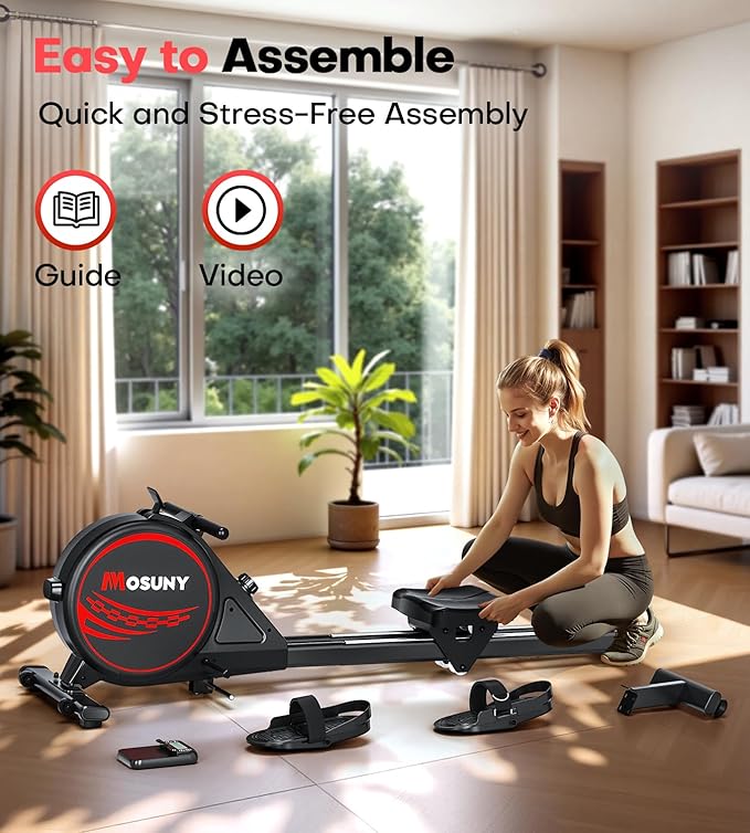 Rowing Machines for Home, 16/32-Level Adjustable Resistance, Magnetic Rowing Machine with App Supported, 350/400 LB Weight Capacity, Upgraded Dual Slide Rails with LCD Data Display Screen
