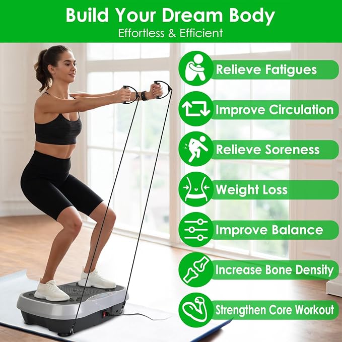 Vibration Exercise Machine with Resistant Bands Remote Control Whole Body Vibration Platform Workout Equipment Home Fitness Training Equipment for Weight Loss Fat Burner