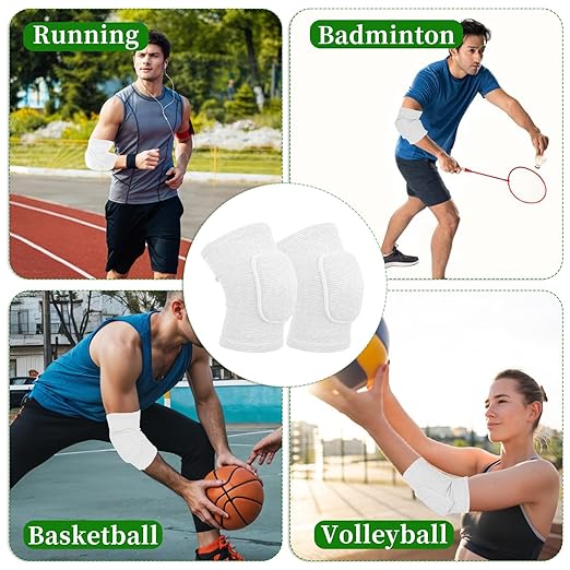 1 Pair Volleyball Elbow Pads, Arm Brace Pads Elbow Protector Strap Support Fitness Arm Protector Compression Breathable with Padded Soft Support Cushion for Men and Women(White,XS)