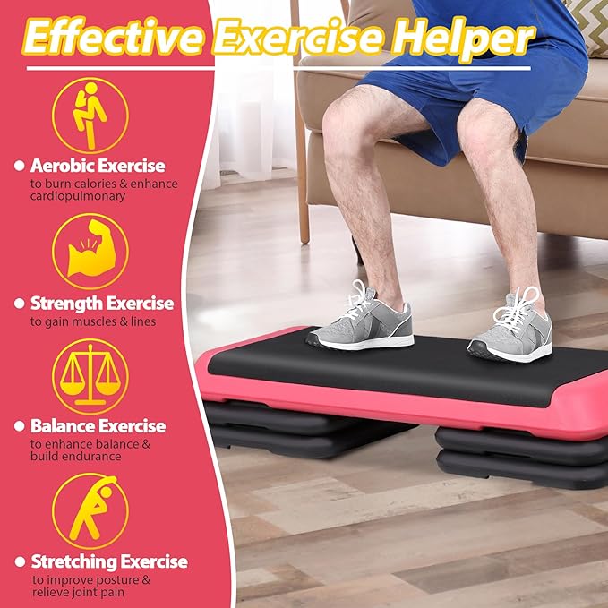 HomGarden 28.15" & 43" Adjustable Workout Aerobic Stepper in Fitness & Exercise Step Platform Trainer Stepper