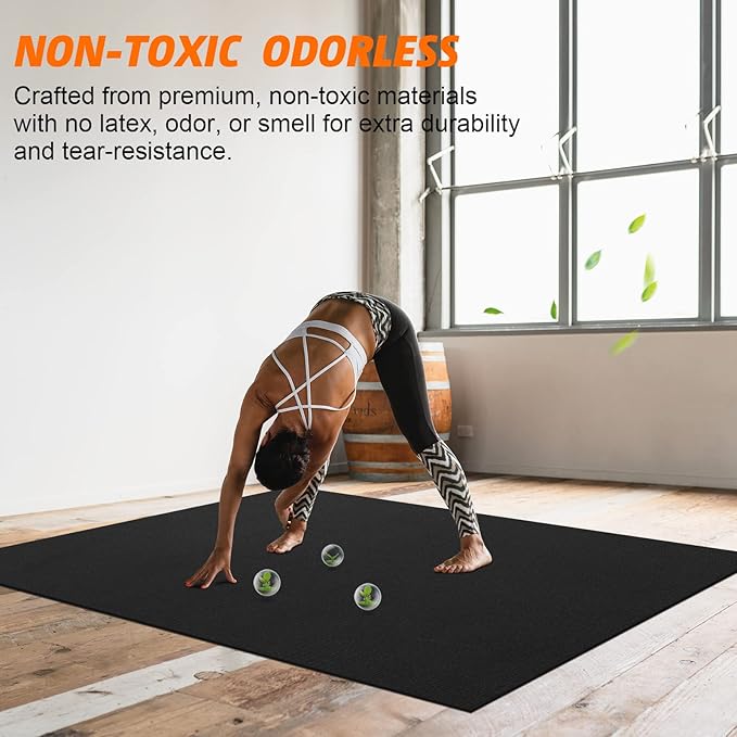 Large Workout Mat 6'x2' & 6'x4' - Home Gym Flooring for Weightlifting, Jump Rope, MMA, Yoga, Cardio, Stretch, Plyo, HIIT - Shoe-Friendly