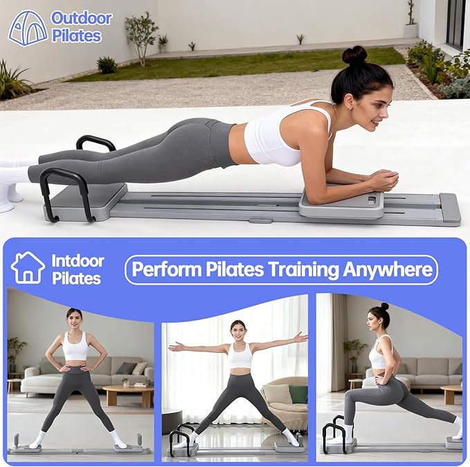 Pilates Reformer Board with 66.9'' Extended Track, Portable Pilates Reformer Machine with 3 Pairs Yoga Sock, Quick Assembly, Pilates Ski Machine for Home Workout
