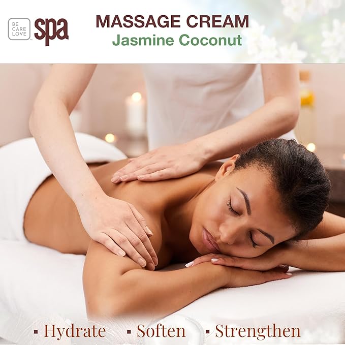 BCL SPA Massage Cream organic Jasmine + Coconut body lotion with rice extract, shea butter, aloe vera, argan and jojoba oils, body cream to hydrate, soften and soothe the skin. Home/Pro use 16 fl oz