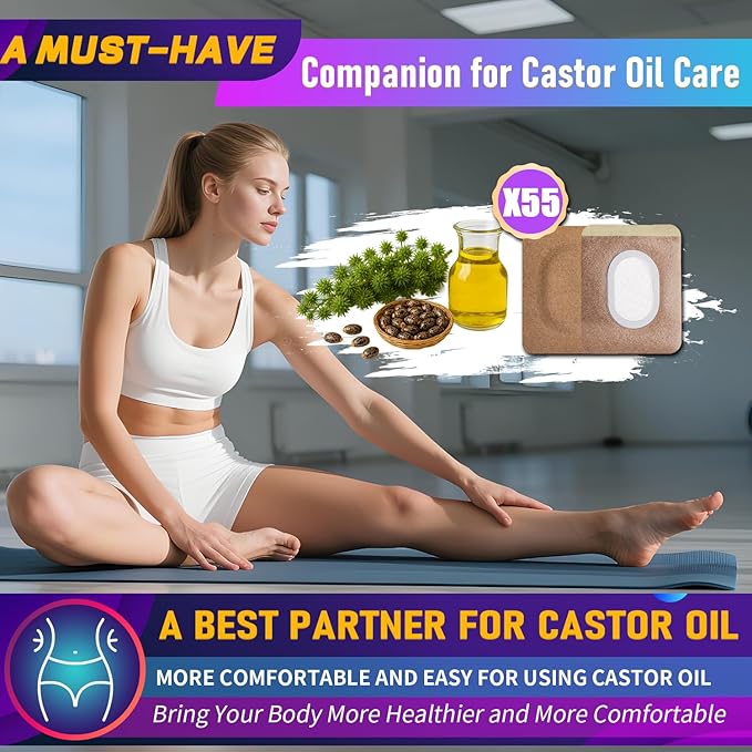 Castor Oil Pack Wrap Patch - Organic Cotton Castor Oil Belly Button Patch, Disposable Self-Adhesive Abdominal Pads, Portable Anti Leakage High Absorbent Patch for Multi-Area Use 50Pcs