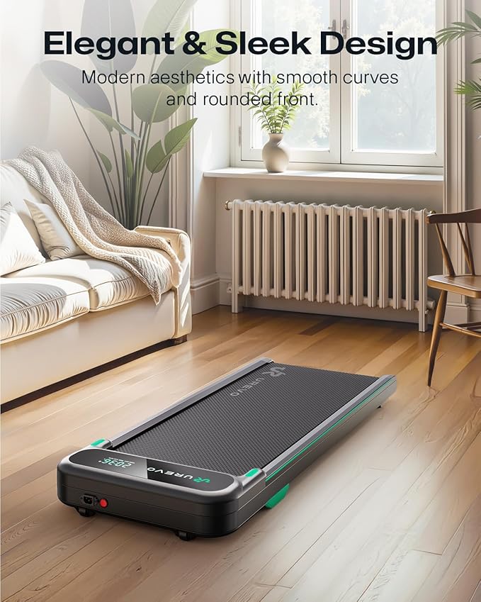 UREVO Smart Walking Pad, Quiet Under Desk Treadmill with APP & Remote, Portable Shock-Absorbing Walking Jogging Machine, Sleek Compact Design for Home Office Fitness