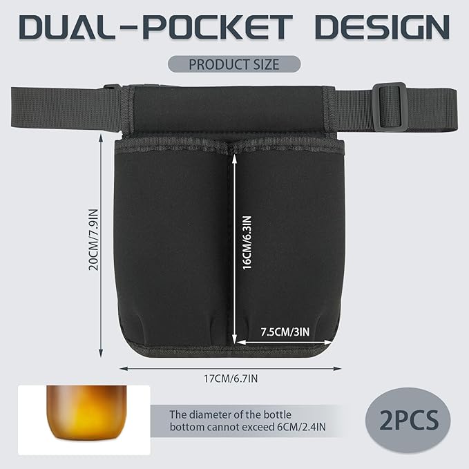 Diakey 2 Pack Massage Oil Bottle Holster 2 Pocket, Lotion Bag Waist Holder Pouch with Adjustable Belt, Massage Therapy Supplies for Therapist Easy Access Accessories