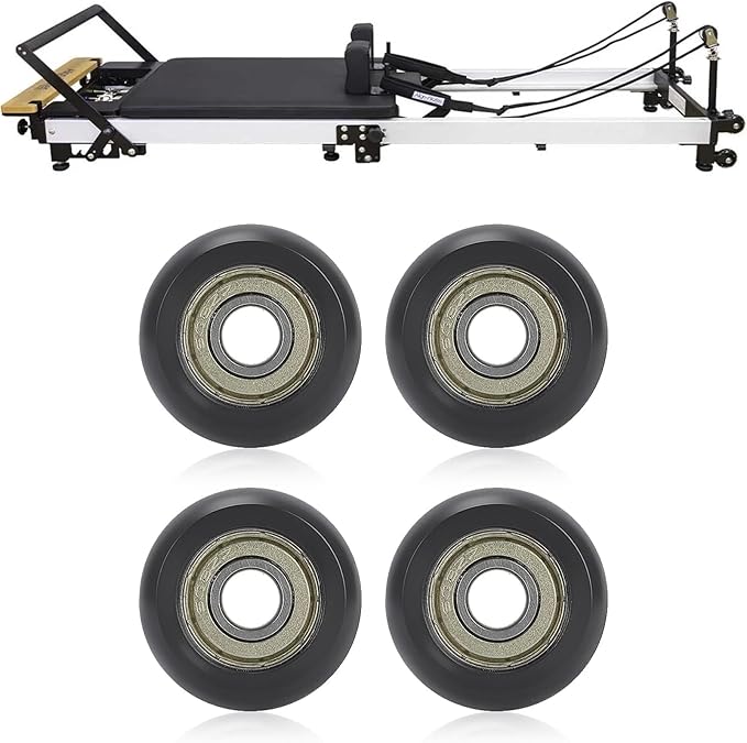 4 Replacement Roller Wheels for Aero Pilates Reformer – Easy to Fit, Smooth & Quiet Glide, Black
