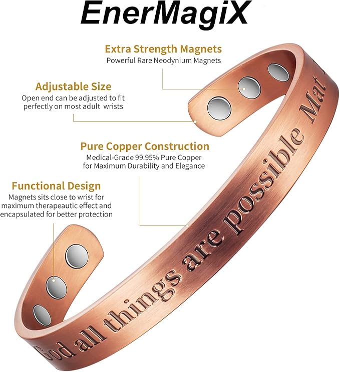 Copper Bracelet, 99% Pure Copper, Christian, Magnetic, Adjustable, Women's Fashion Jewelry