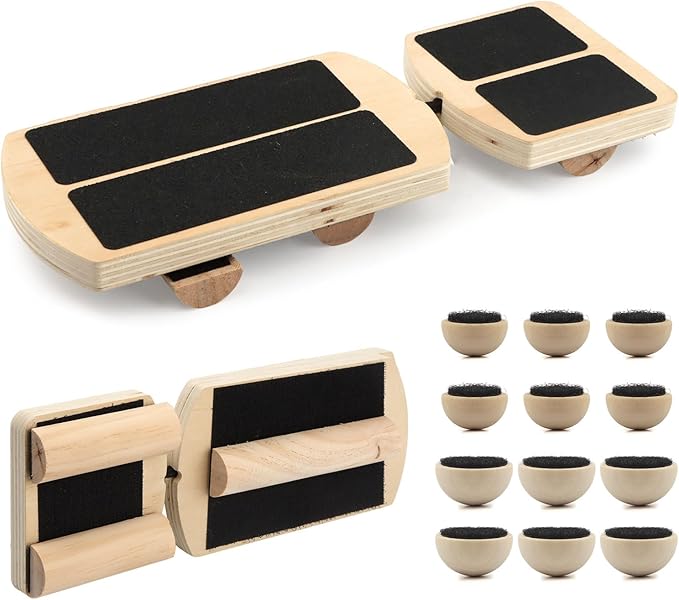 Ankle Balance Board Foot Strengthener Trainer with 12pcs Balls - 300lbs Max Capacity, 18-30° Tilt Adjustment, Wooden Non-Slip Wobble Board for Ankle & Core Stability Training