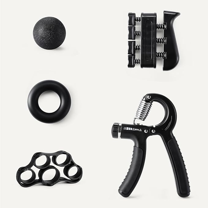 Amazon Basics Grip Strength Trainer Forearm Strengthener 5-Piece Kit, Black