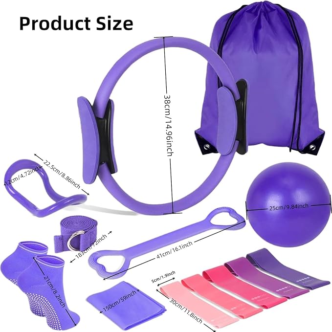 Pilates Essential Kit for Women,13pcs Pilates Equipment for Home Workouts,with Pilates Ring and Ball,5 Resistance Bands and Other Equipment,for Pilates Beginners,Enthusiasts and Professionals