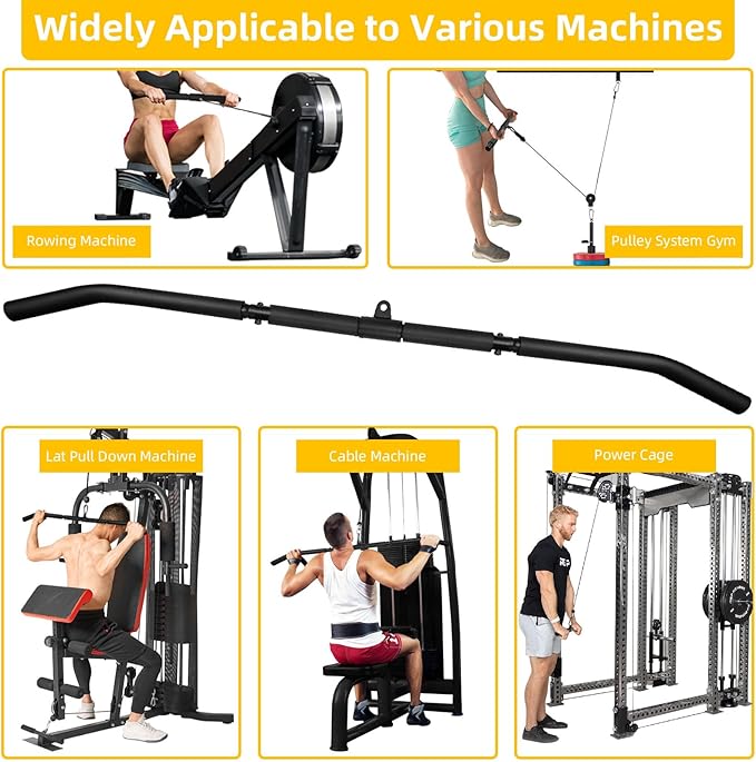 46" Lat Pulldown Attachments Bar For Cable Machine,2 in 1 Wide Grip Rotating Bar For Homr Gym Pulley System,Tricep Press Down Straight Bar With Foam Handle (Black, 46")