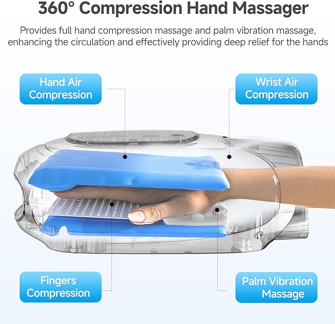 Hand Massager with Heat and Compression, Hand Massage with 2 Vibration 6 Modes 6 Intensities, Electric Hand Massager for Arthritis and Carpal Tunnel Relief, Mother's Day Gifts for Women Men, White