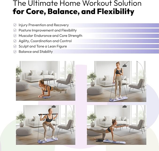 Pilates Reformer Equipment Board - 6 in 1 Portable Foldable Reformers Machine Kit for Home Workouts Pilates Flow & Ab Exercise - Multifunctional Folding Fitness Workout Set with Slider for Women