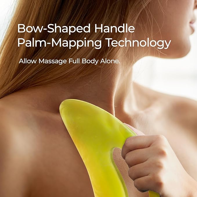 Scienlodic Gua Sha Massage Tool with Handle (Resin) Larger Guasha Body Scraping Tool for Back Legs Neck Massage, Lymphatic Drainage, Cellulite Remove - Large Yellow-Green