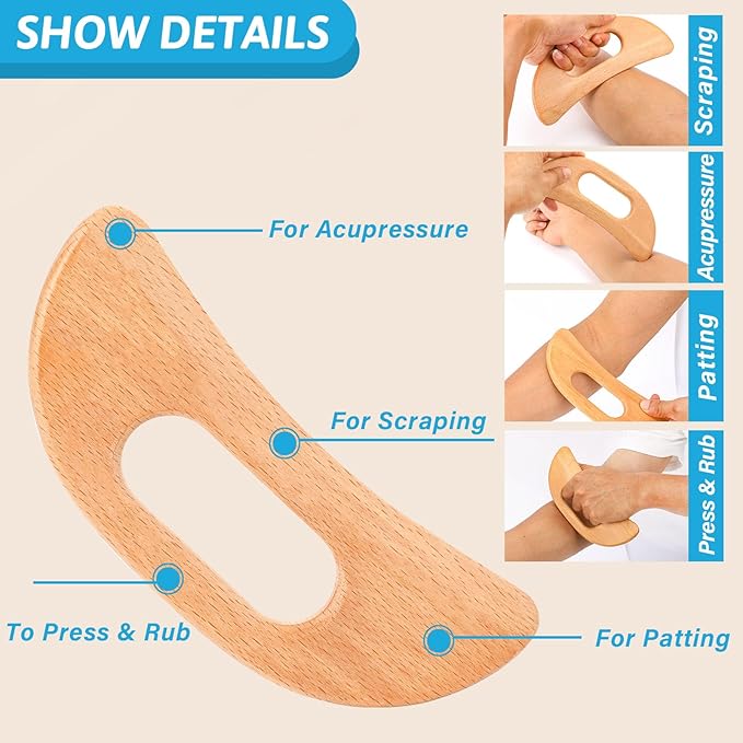 Body Gua Sha Tool Wooden Lymphatic Drainage Massager Gua Sha Massage Tool Muscle Scraping Massage Tool Wood Gua Sha Board with Hand Grip SPA Tool Body Sculpting Anti Cellulite Tool for Man and Women