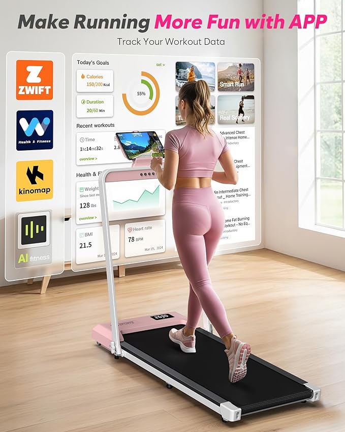Foldable Treadmill with Incline, Compact Walking Pad Treadmill with Safety Handle Bar, 3.0HP Quiet Under Desk Treadmills for Home/Office, 320 LBS Capacity, APP & Mute Remote Control
