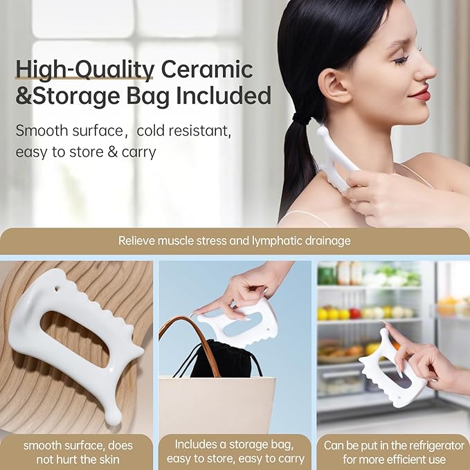 Body Gua Sha Tool,6-in-1 Gua Sha Facial Tools for Lymphatic Drainage,Ceramic Body Guasha Massager Tool for Stress Relief,Trigger Point Tool for Fascia Massage, Korean 괄사 Guasha Tool for Women Gifts