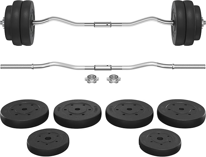 Yaheetech Barbell Set Olympic Curl Bar Weights & 2 Olympic Barbell Clamps Strength Training Bars