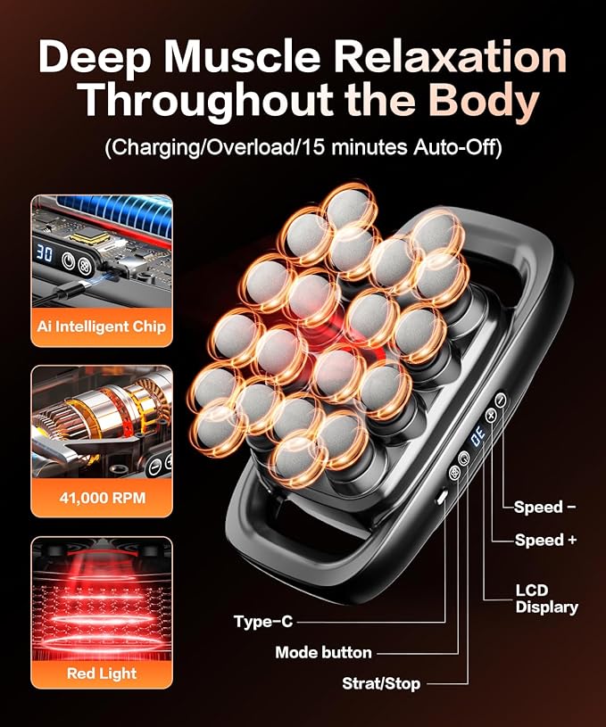 20 Head Massage Gun Deep Tissue Percussion Massager with 3 Modes&30 Intensities-Muscle Massage Gun for Back/Shoulder/Foot/Body/Hand Muscle Pain Relief,Birthday Gifts for Men Dad Husband(SG)