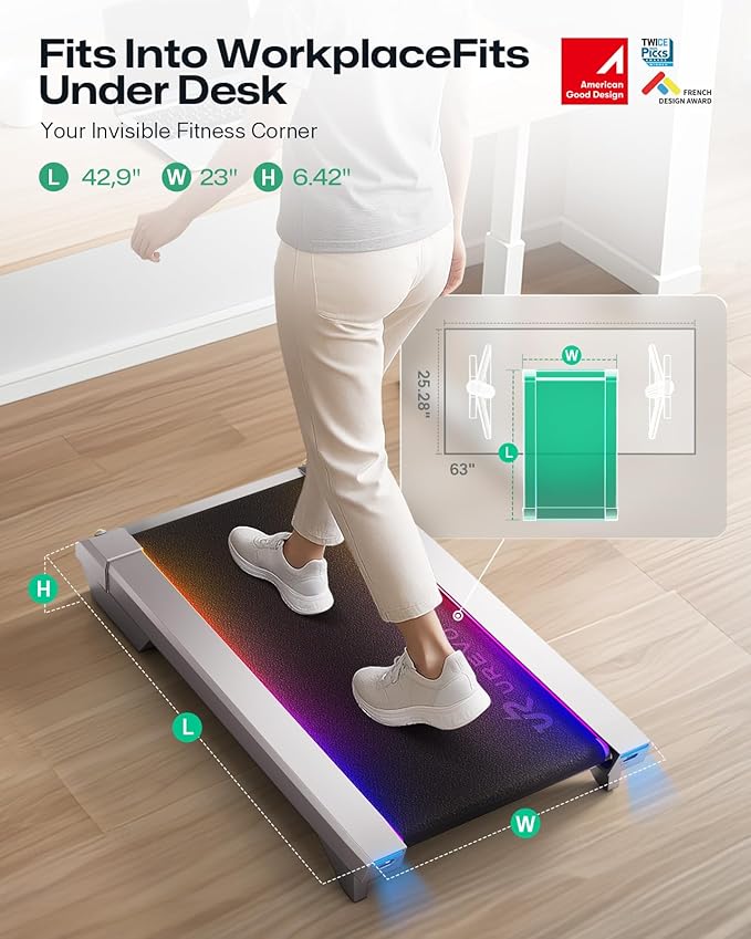 UREVO CyberPad Smart Walking Pad with 14% Auto Incline, Brushless Motorized Under Desk Treadmill for Home Office Fitness, Elegant Speed Lights, Spacious Surface, Digital Controller, AI-Powered App