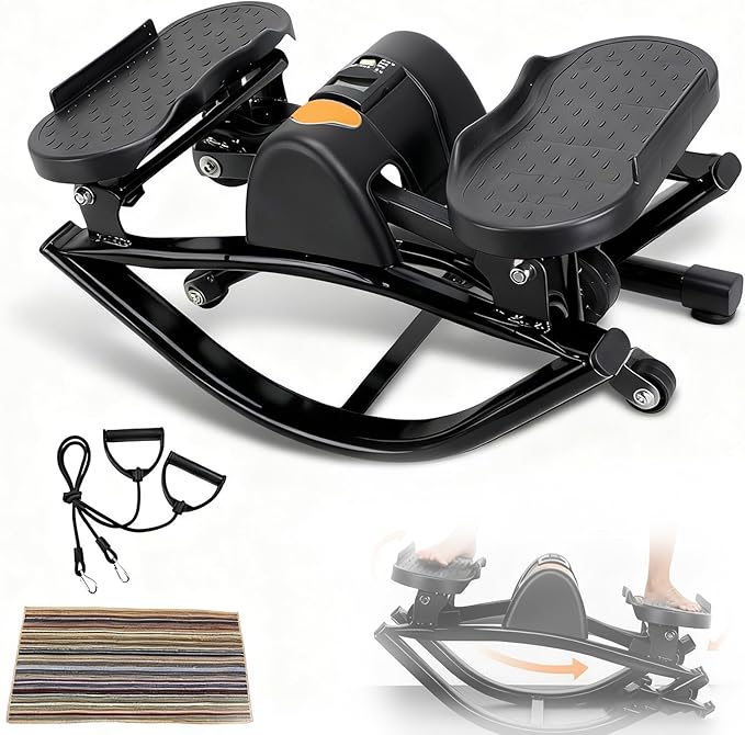 Lateral Rocking Fitness Stepper Home Workout Machine, Portable Compact Side-to-Side Steppers with Digital Display and Resistance Bands, Low-Impact Lateral Steppers for Knees & Joints