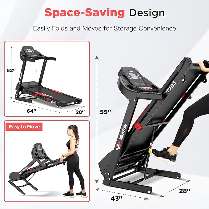 Treadmills for Home, Folding Treadmill with Auto Incline, 300 LBS Capacity, 8MPH or 10MPH Max Speed, Double Deck Shock-Absorbing Running Machine with App, 64 Programs, Pulse Monitor