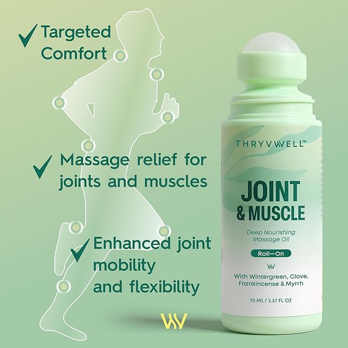 Joint & Muscle Deep Nourishing Oil Roll-On – Non-Greasy, 100% Natural with Essential Oils: Wintergreen, Peppermint, Frankincense, Myrrh, Clove, Lavender & More – 2.37 oz Travel Size