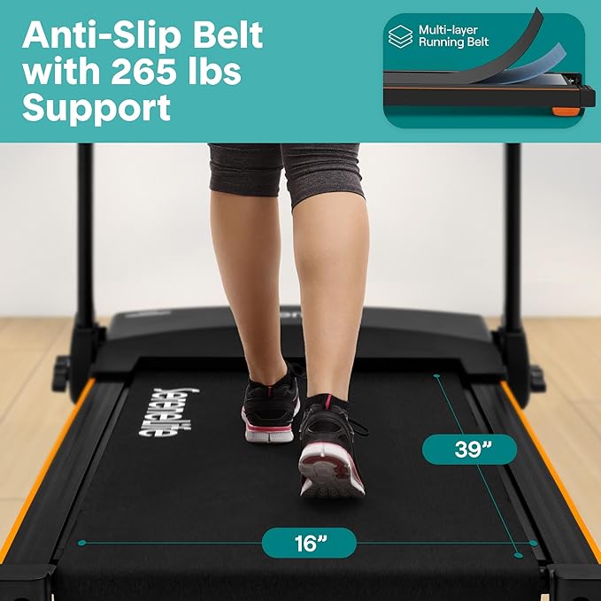 SereneLife Treadmills for Home with 13% Manual Incline Treadmill, 3.5HP - Compact Digital Portable Foldable Treadmill with Speakers, Bluetooth, App Sync, Heart Rate Monitor, for Walking, Running, Gym