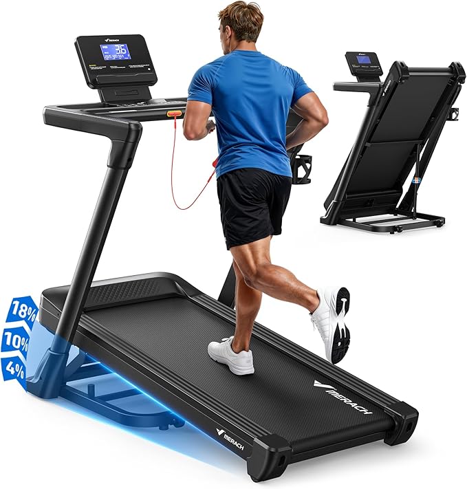 MERACH Treadmill with 15/18% Auto Incline, 55"/47"x18"/19" Wide Belt Treadmills, 0.5-8.7MPH/10MPH 3.5HP Brushless Incline Treadmill for Home, 350LBS Foldable Treadmills with Screen & APP & Heart Rate