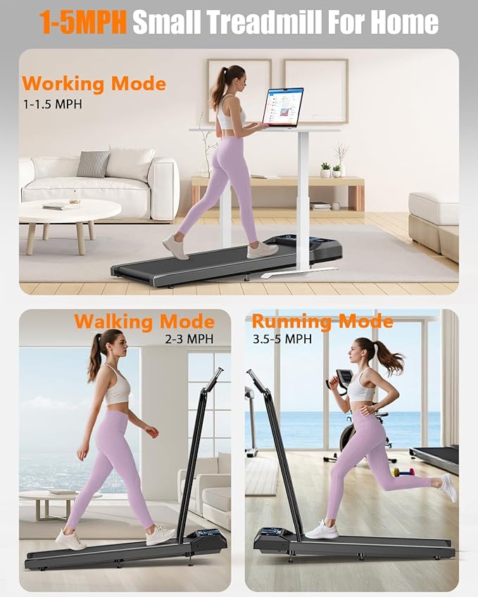 Walking Treadmill Pad with Incline - Portable Under Desk Treadmill, Walking Mat Pad with Handle Bar, 2.5HP Low Noise, 2 in 1 Treadmills for Home Office, Remote Control with LED