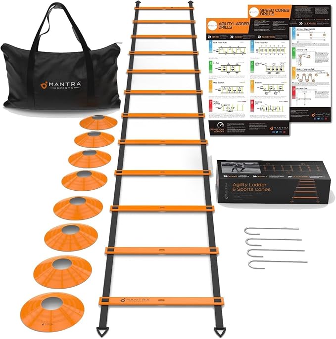 MANTRA SPORTS Agility Ladder Set, 12-Rung Speed Ladder + Training Cones, Soccer Training Equipment, Footwork Drills Kit, Speed & Agility Equipment, Football Practice Equipment, Basketball Gear