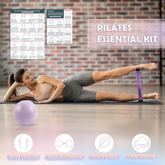 Pilates Ring Set for Women, 12" Pilates Ring and Ball Set with Resistance Bands for Home Workouts, Portable Pilates Kit with Bag & 2 Training Poster for Full Body Exercise