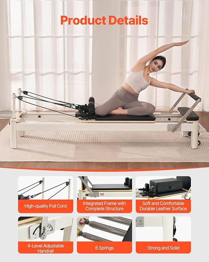 VEVOR Pilates Reformer Machine, Pilates Workout Equipment for Home Gym Studio Use, Pilates Reformer with Sitting Box and Jumpboard，fit for Beginners & Advanced Users
