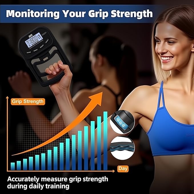 Hand Grip Strength Tester Trainer, 396lbs/180kg Hand Grip Dynamometer with LCD Display, Ideal for Sports, School, and Home Use
