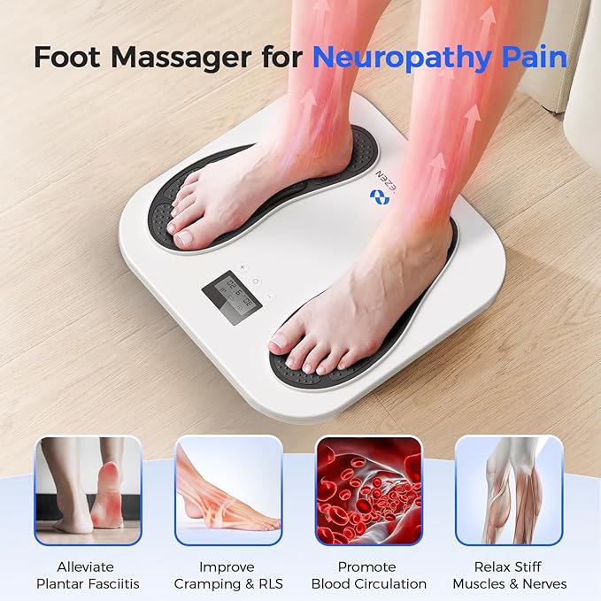 Foot Massager for Neuropathy, Rechargeable TENS EMS Foot Stimulator with 10 Modes 20 Intensities, Feet Circulation Stimulator for Neuropathy, Plantar Fasciitis, Gifts for Mom Dad